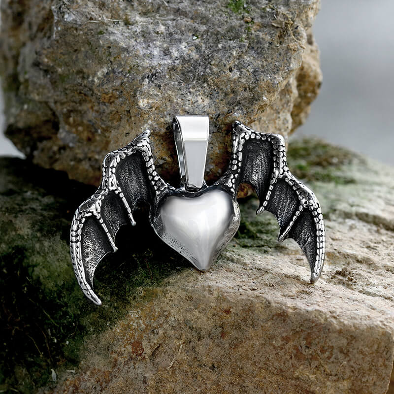 Heart With Wings Pendant in Stainless Steel