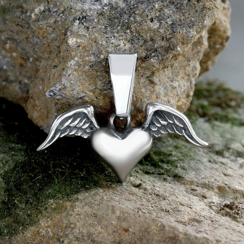 Heart With Wings Pendant in Stainless Steel