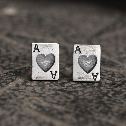 Hearts Poker Stud Earrings in Sterling Silver