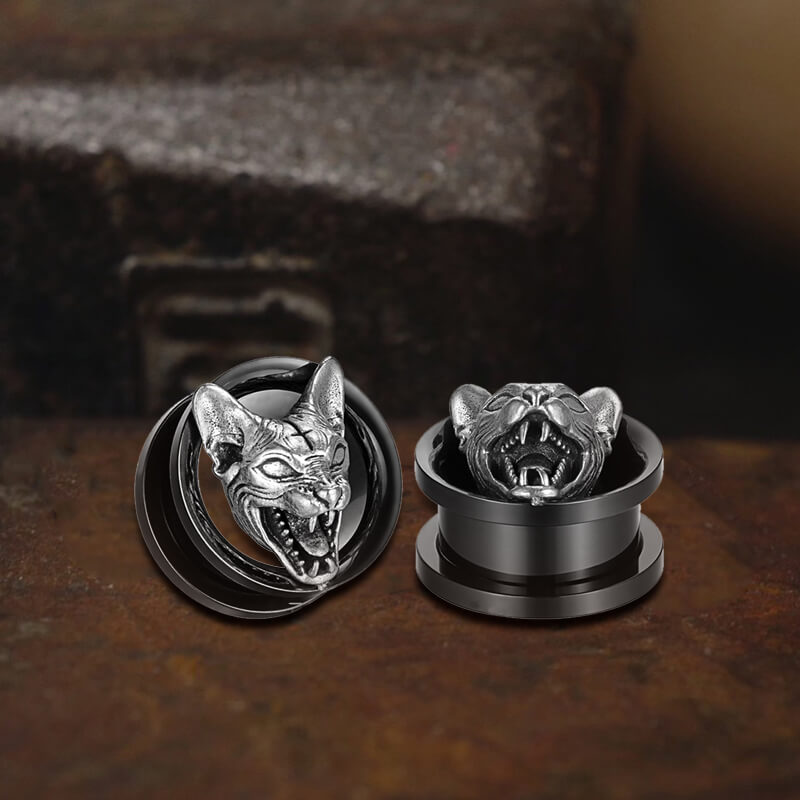 Hell Cat Cross Stainless Steel Ear Gauges