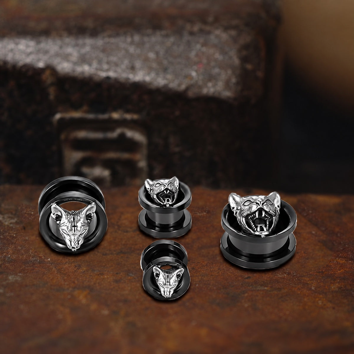 Hell Cat Cross Stainless Steel Ear Gauges