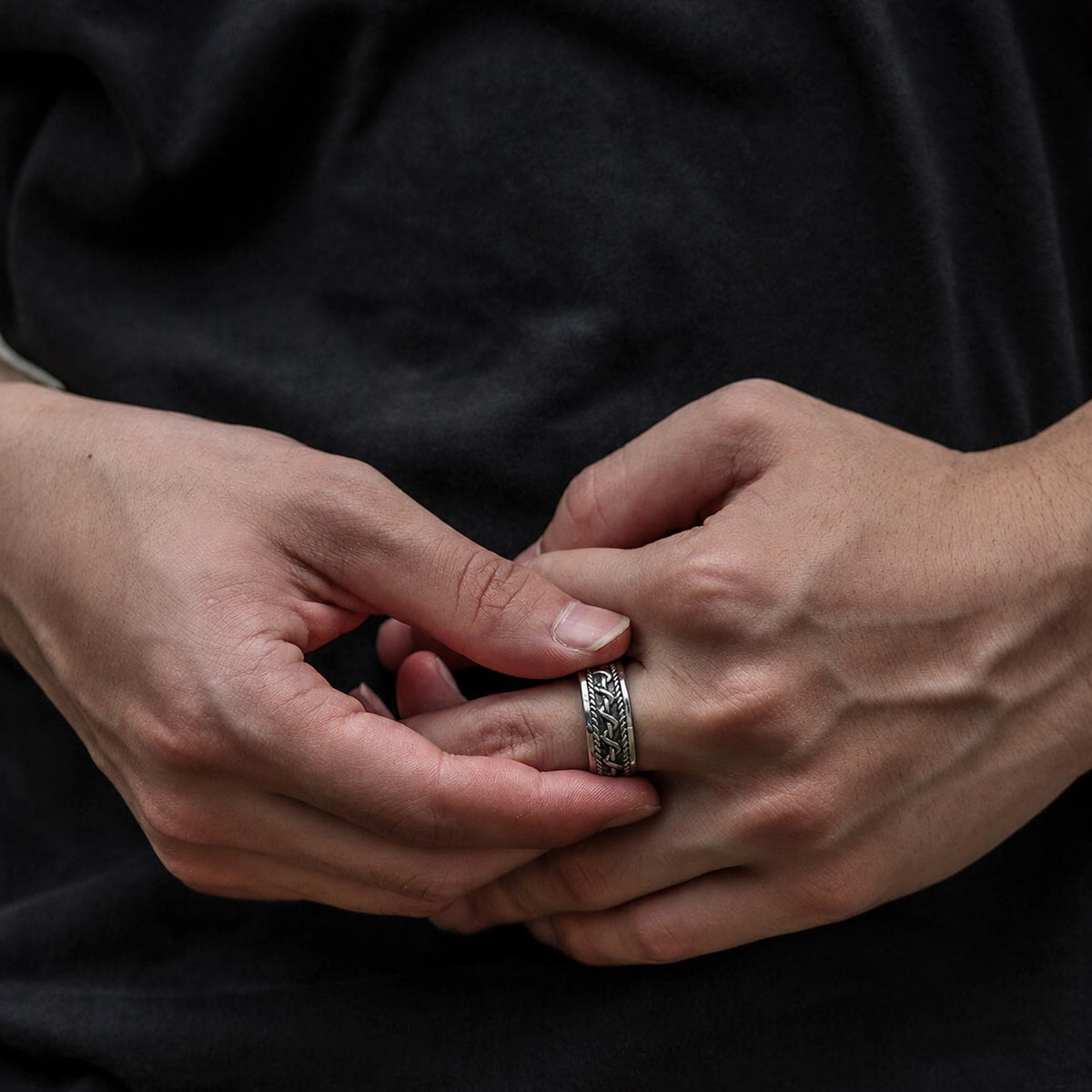 Hemp Cable Pattern Stainless Steel Retro Ring