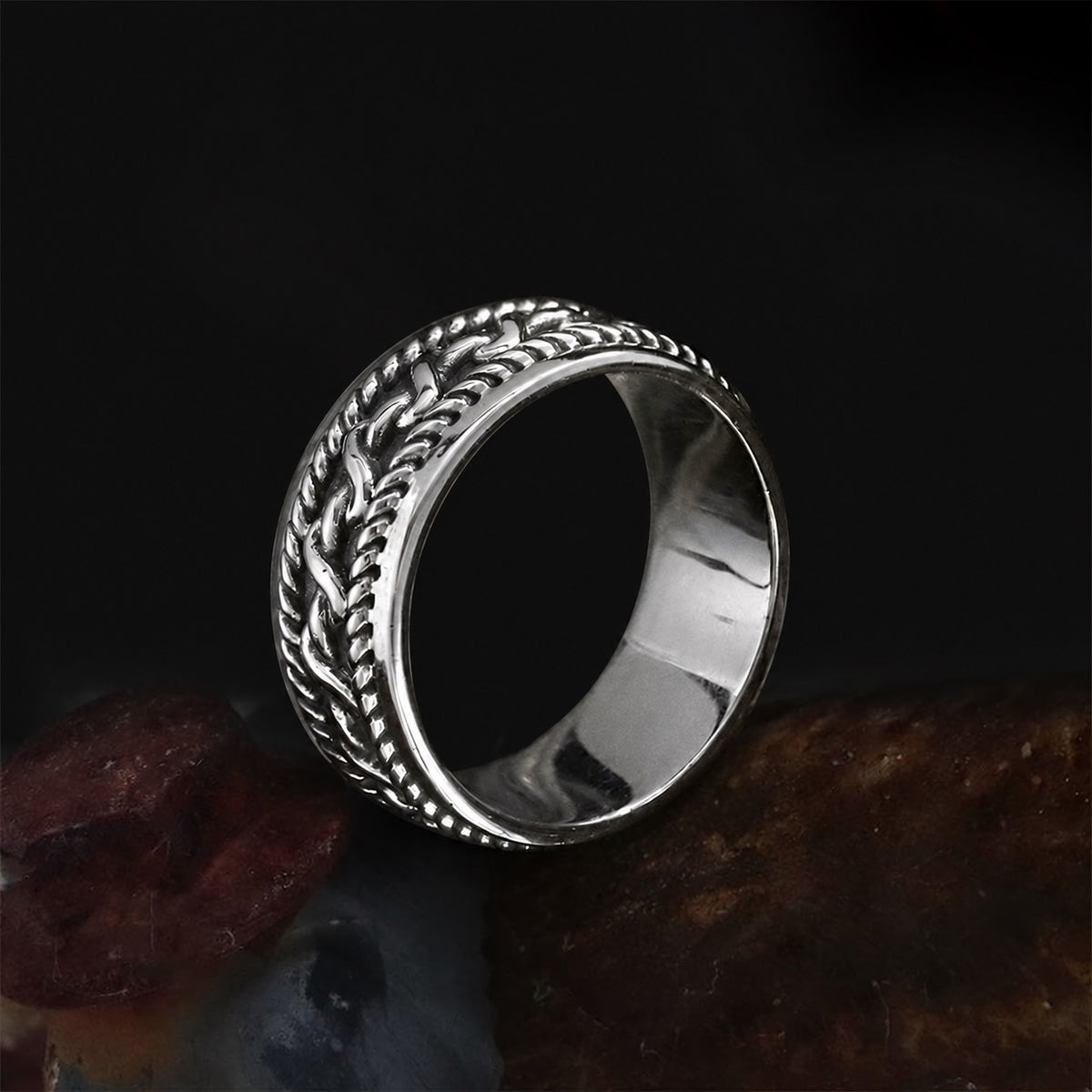 Hemp Cable Pattern Stainless Steel Retro Ring