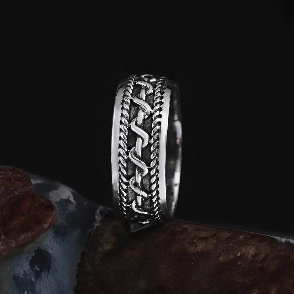 Hemp Cable Pattern Stainless Steel Retro Ring