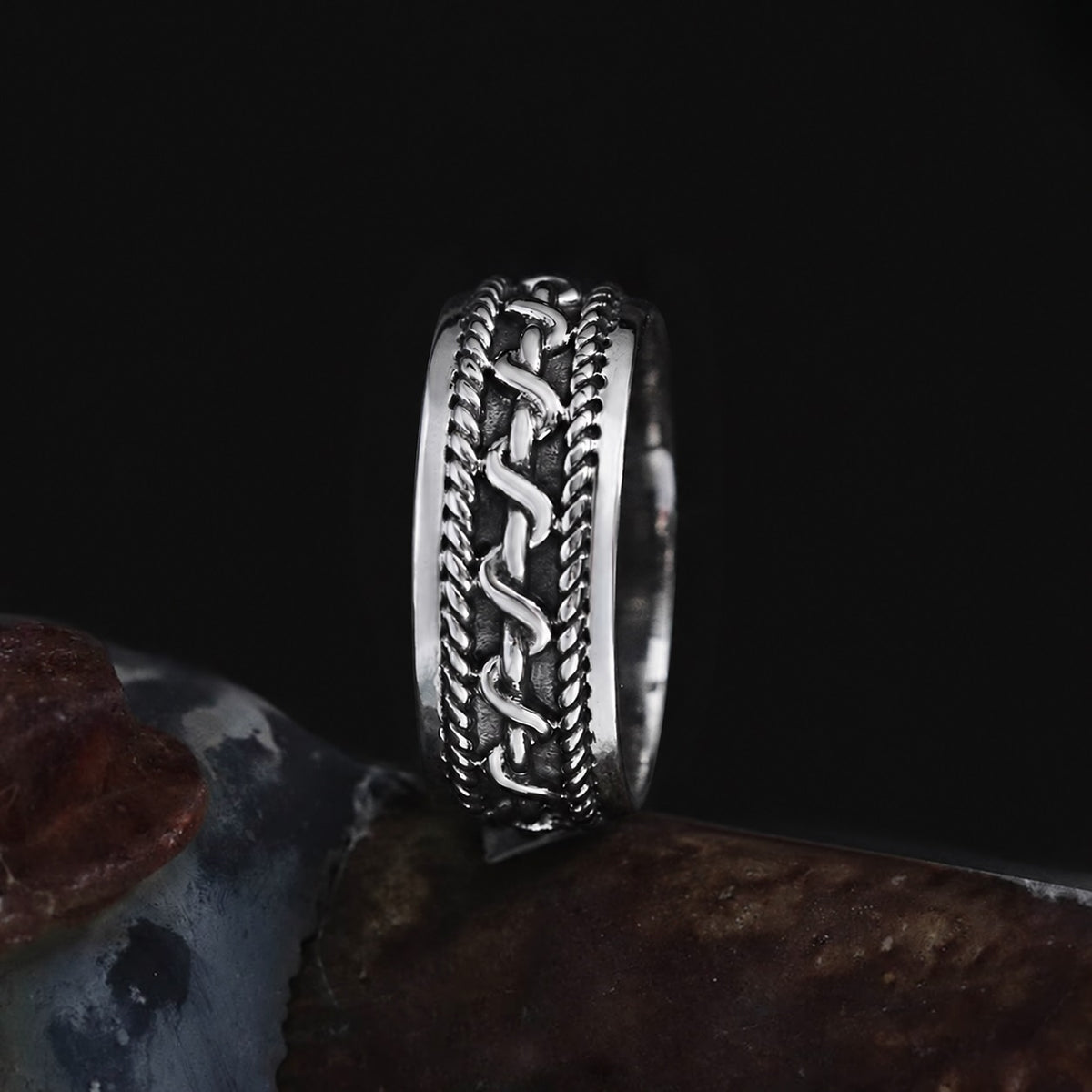 Hemp Cable Pattern Stainless Steel Retro Ring