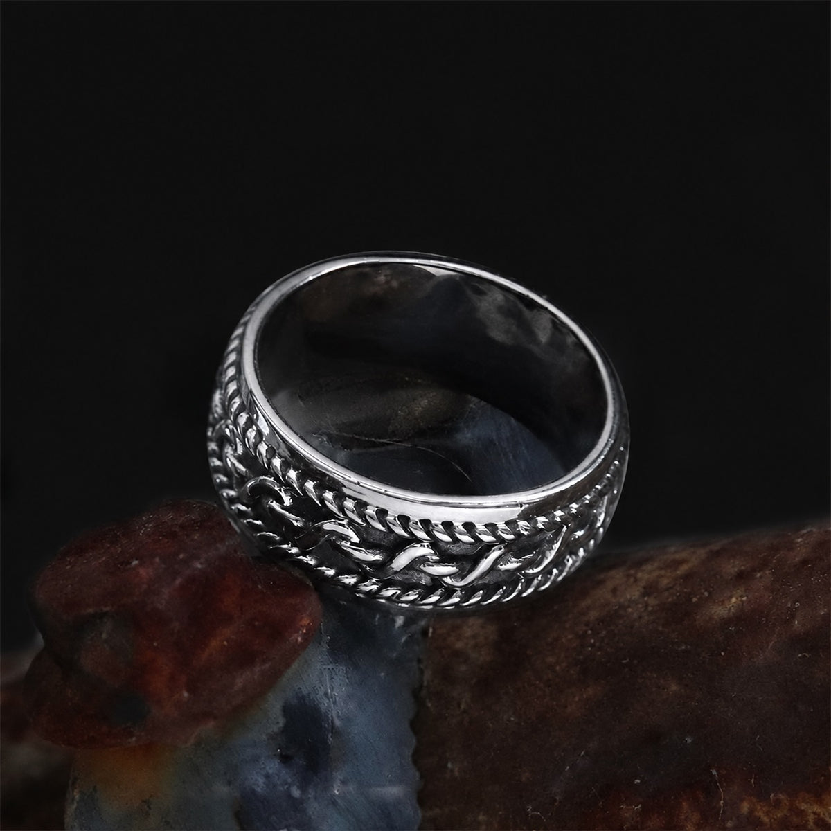 Hemp Cable Pattern Stainless Steel Retro Ring