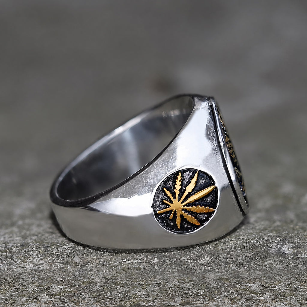 Hemp Leaf Ring in Stainless Steel