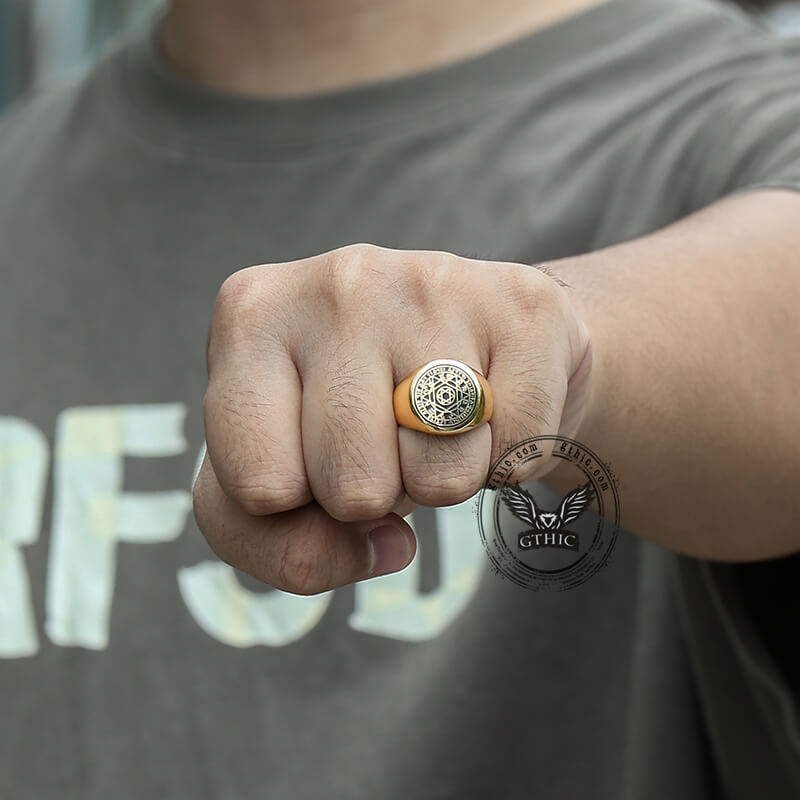 Hexagram 12 Zodiac Sign Ring in Stainless Steel