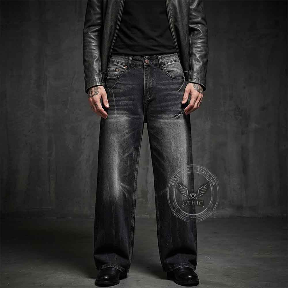 High Street Washed American Wide-Leg Denim Jeans