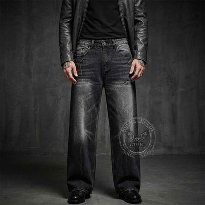 High Street Washed American Wide-Leg Denim Jeans