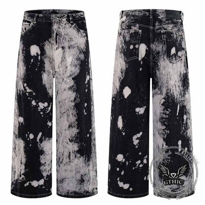 Hip-Hop Tie-Dye Gradient Distressed Straight Jeans