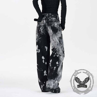 Hip-Hop Tie-Dye Gradient Distressed Straight Jeans