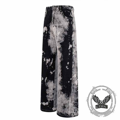 Hip-Hop Tie-Dye Gradient Distressed Straight Jeans
