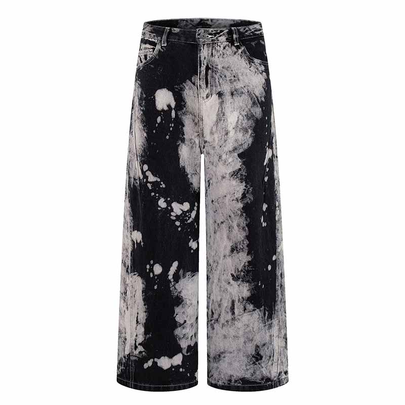 Hip-Hop Tie-Dye Gradient Distressed Straight Jeans