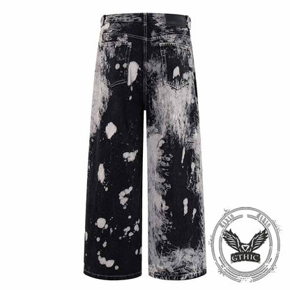 Hip-Hop Tie-Dye Gradient Distressed Straight Jeans