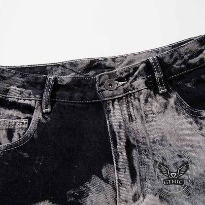 Hip-Hop Tie-Dye Gradient Distressed Straight Jeans
