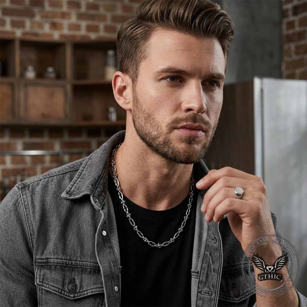 Hip Hop Barbed Wire Link Necklace in Stainless Steel