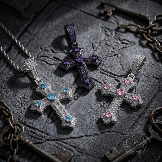 Hip Hop Cross Zircon Inlaid Pendant in Copper
