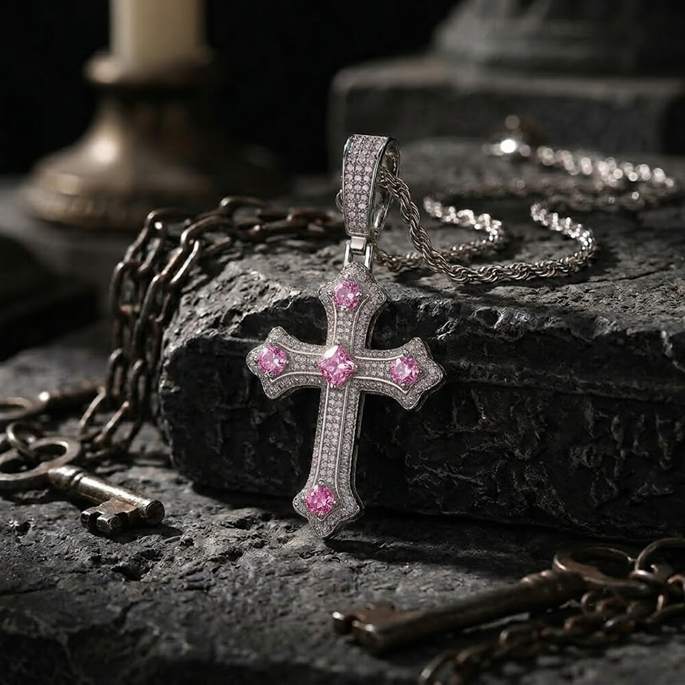Hip Hop Cross Zircon Inlaid Pendant in Copper