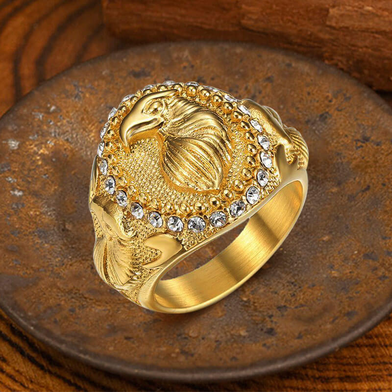 Hip Hop Eagle Rhinestone Animal Ring in Stainless Steel