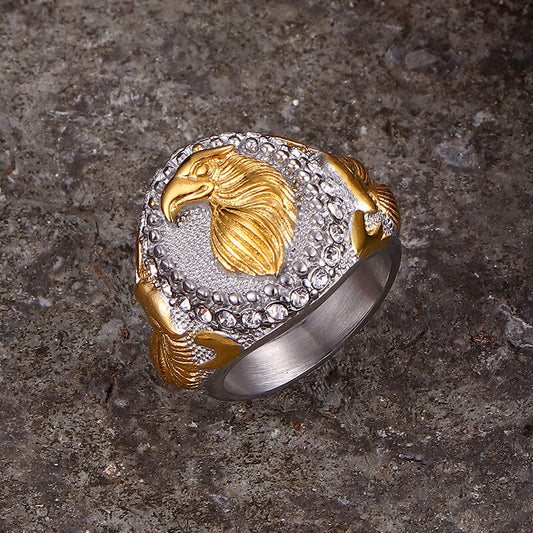 Hip Hop Eagle Rhinestone Animal Ring in Stainless Steel