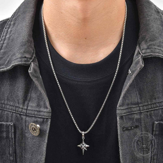 Hip Hop Gem Four-Pointed Star Pendant in Stainless Steel