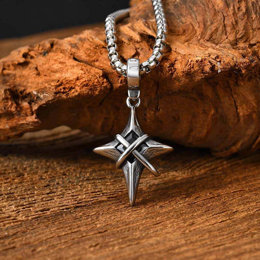 Hip Hop Gem Four-Pointed Star Pendant in Stainless Steel