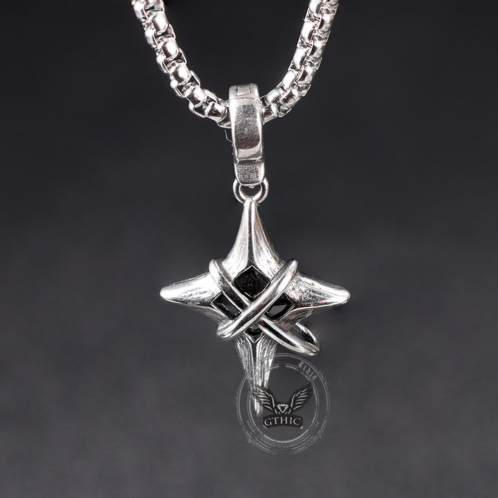Hip Hop Gem Four-Pointed Star Pendant in Stainless Steel
