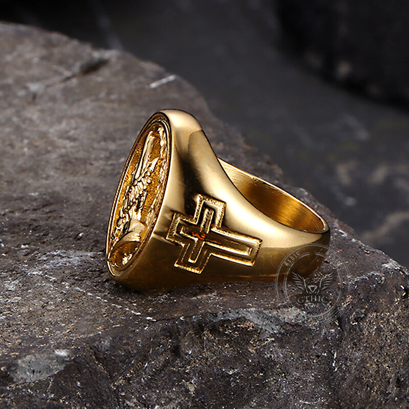 Hip Hop Praying Hands Cross Ring in Stainless Steel