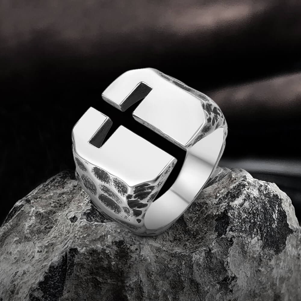 Hollow Cross Ring in Stainless Steel