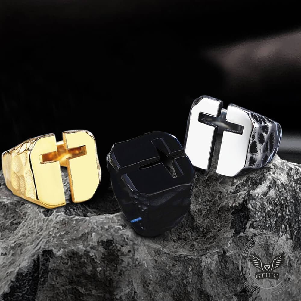 Hollow Cross Ring in Stainless Steel