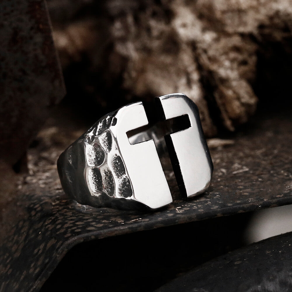 Hollow Cross Ring in Stainless Steel