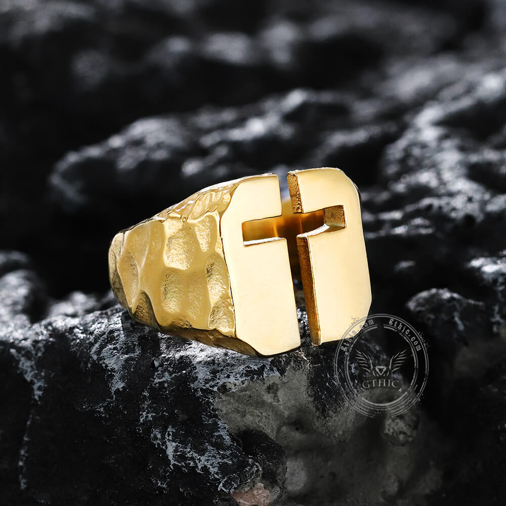 Hollow Cross Ring in Stainless Steel