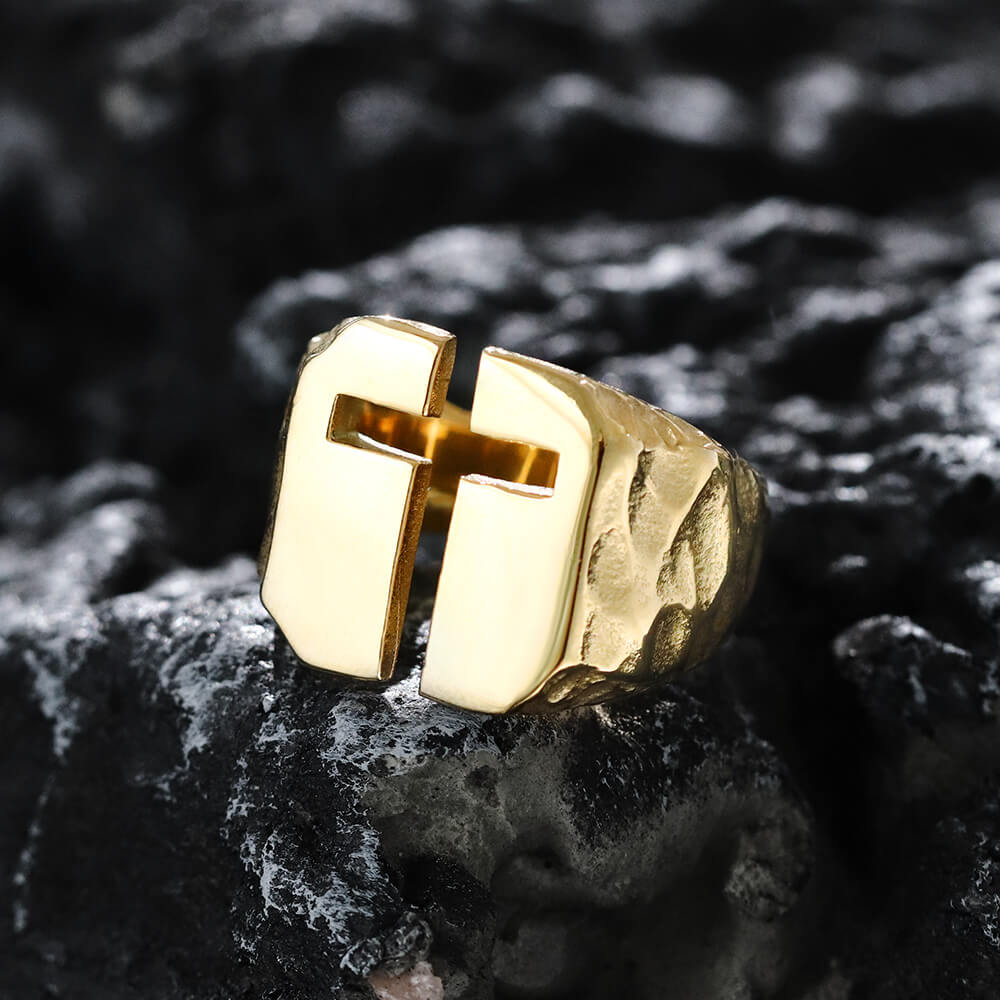 Hollow Cross Ring in Stainless Steel