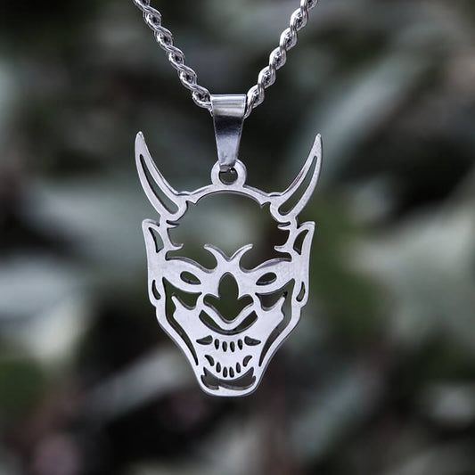 Hollow Oni Mask Necklace in Stainless Steel