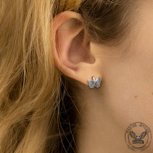Hollow Out Butterfly Sterling Silver Huggie Earrings