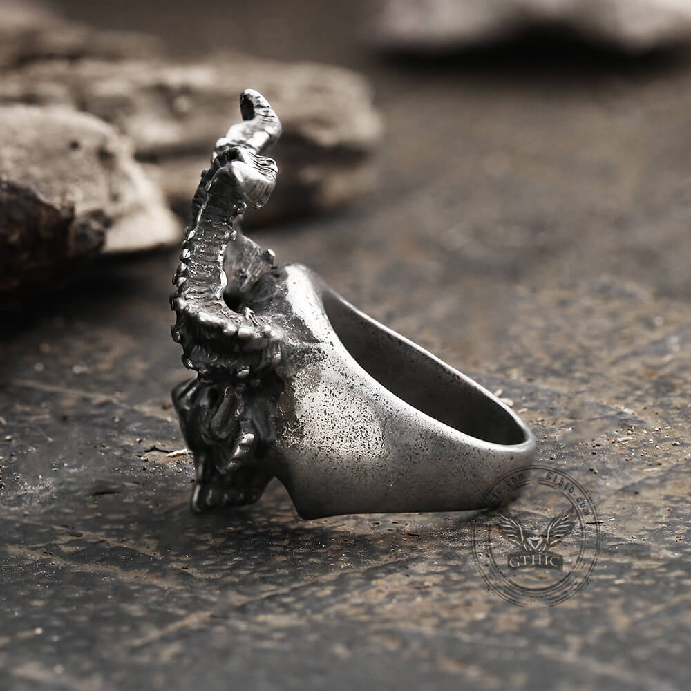 Horned Satan Devil Skull Stainless Steel Ring