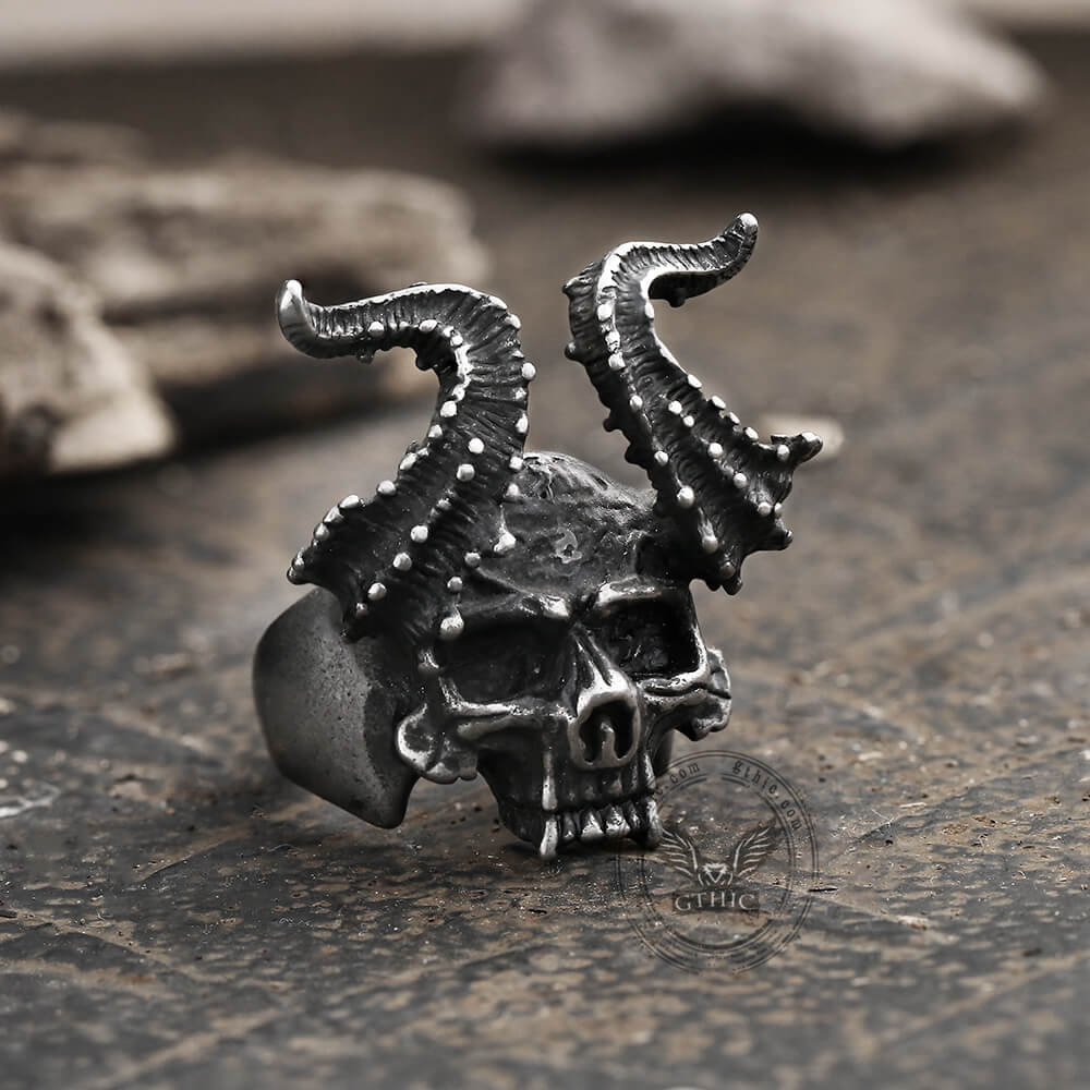 Horned Satan Devil Skull Stainless Steel Ring