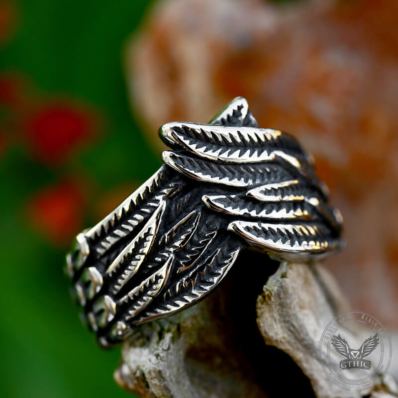 Hugging Angel Wing Ring in Stainless Steel