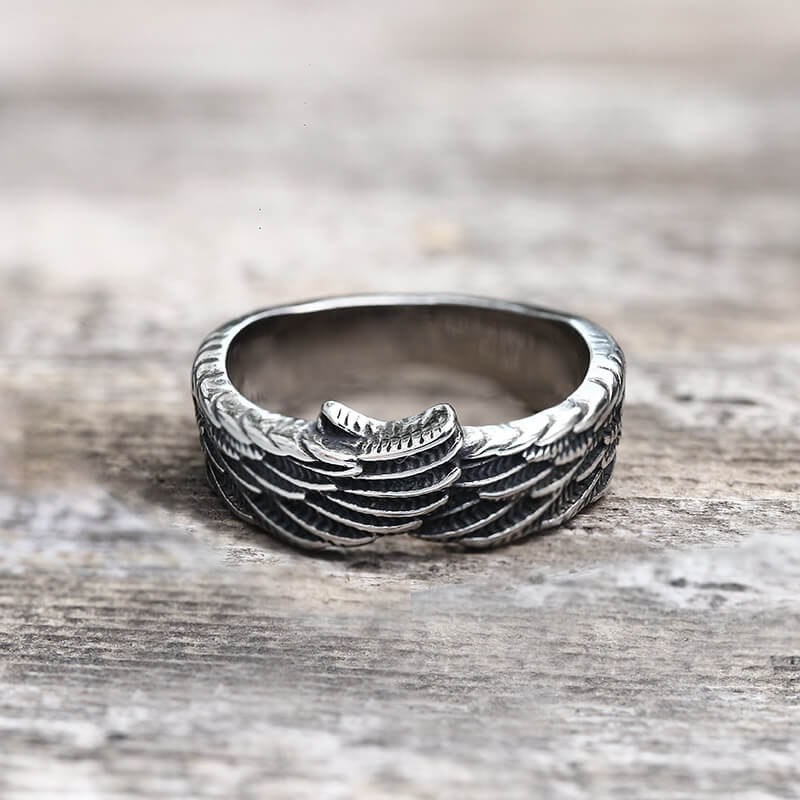 Hugging Angel Wing Ring in Stainless Steel