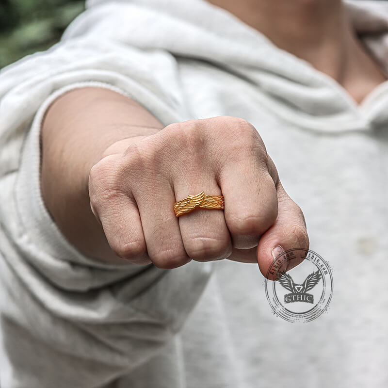 Hugging Angel Wing Ring in Stainless Steel