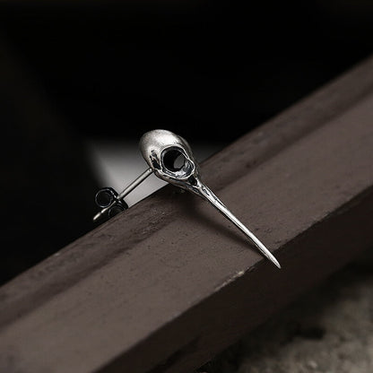 Hummingbird Skull Stud Earrings in Sterling Silver