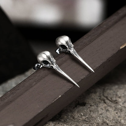 Hummingbird Skull Stud Earrings in Sterling Silver