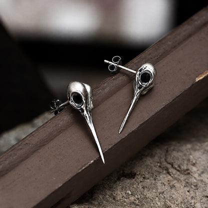 Hummingbird Skull Stud Earrings in Sterling Silver