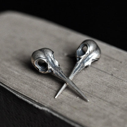 Hummingbird Skull Stud Earrings in Sterling Silver