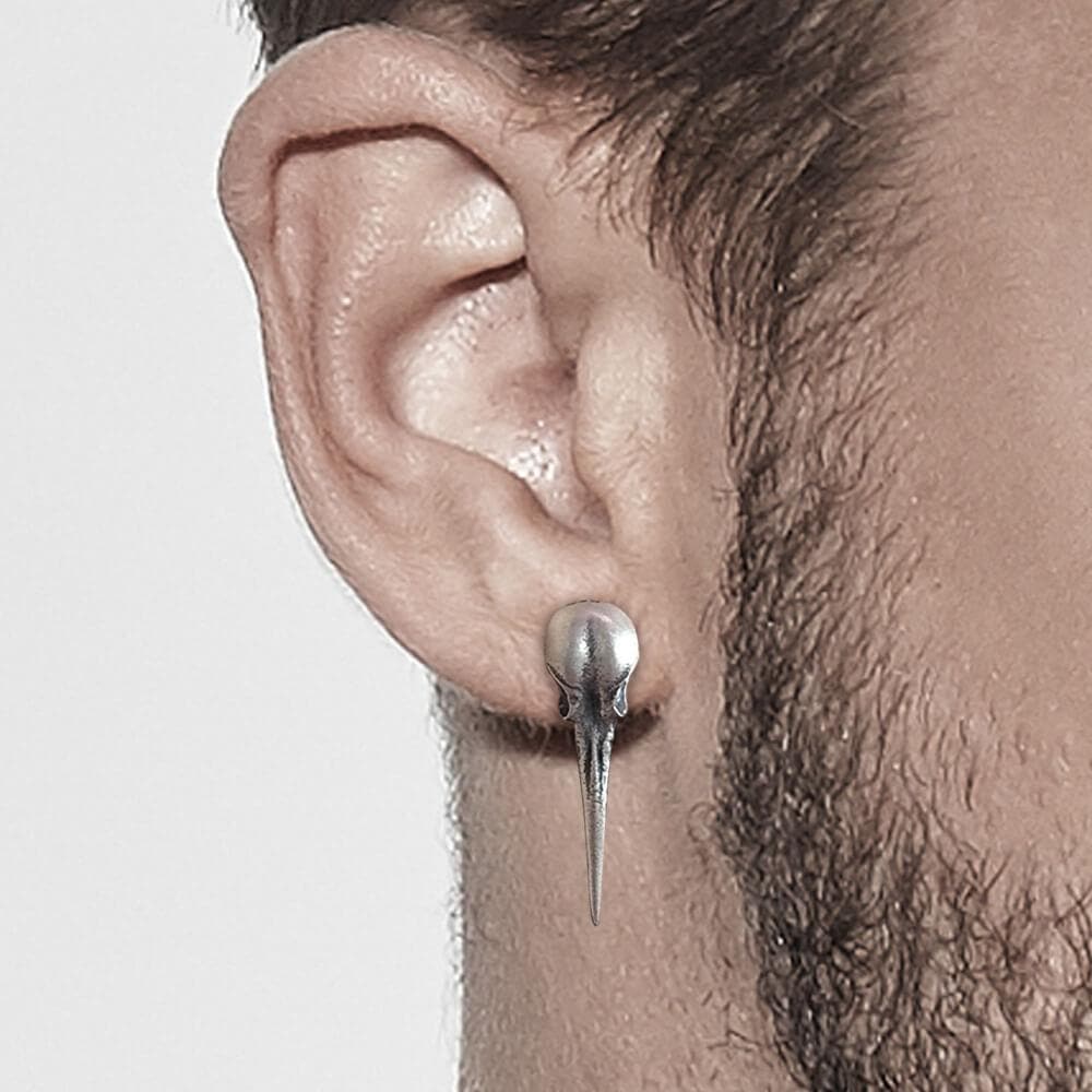 Hummingbird Skull Stud Earrings in Sterling Silver