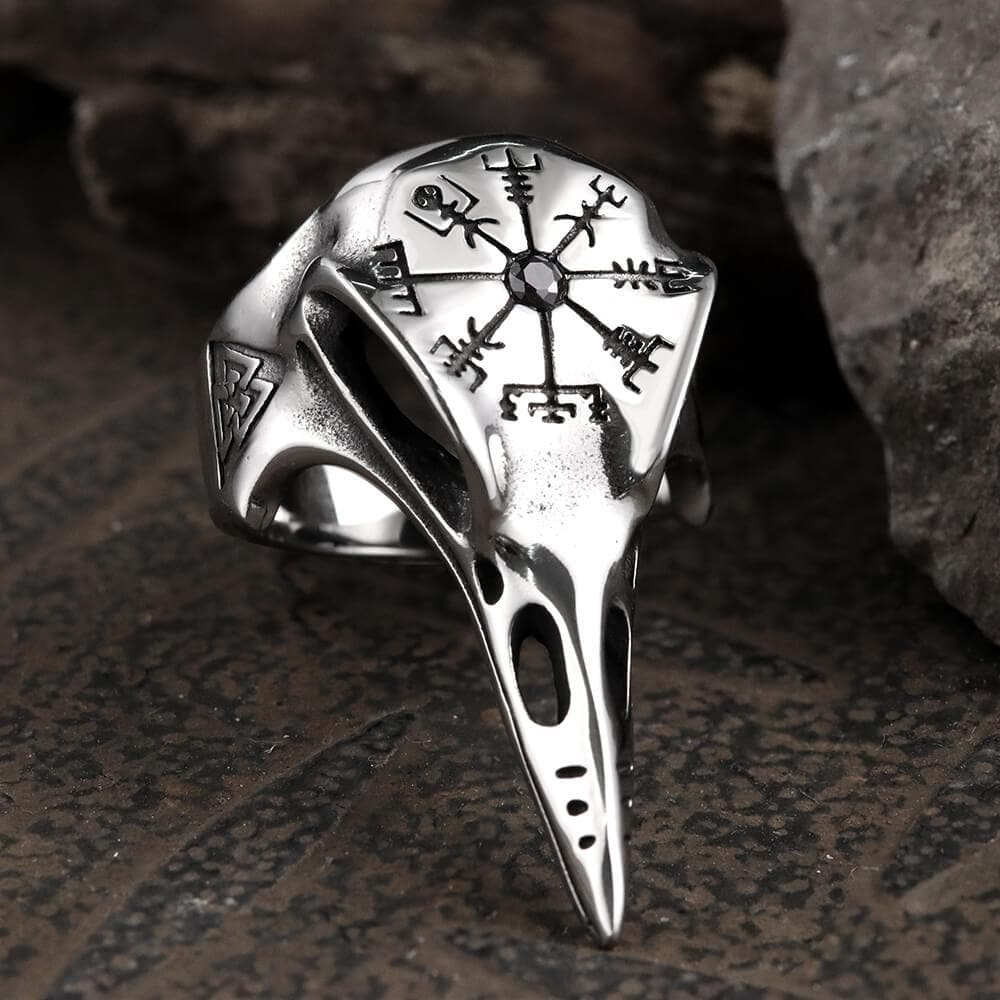 Icelandic Vegvisir Raven Ring in Stainless Steel