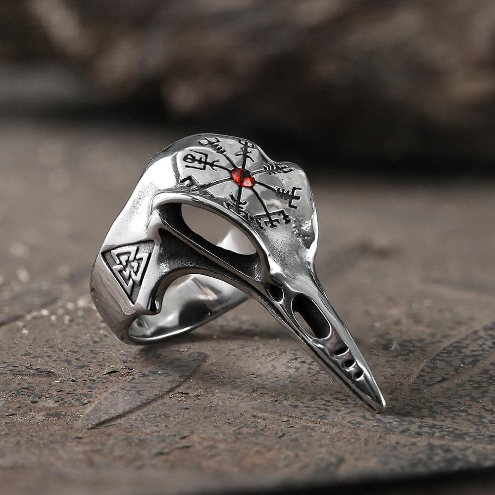 Icelandic Vegvisir Raven Ring in Stainless Steel