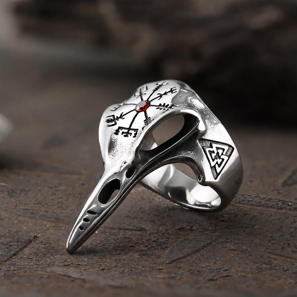 Icelandic Vegvisir Raven Ring in Stainless Steel