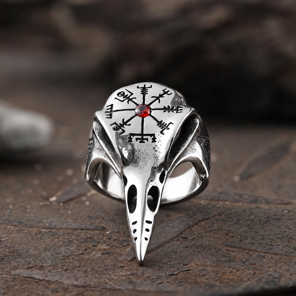 Icelandic Vegvisir Raven Ring in Stainless Steel